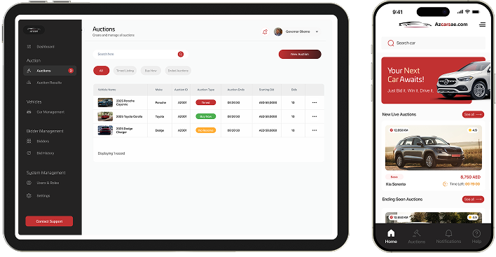 AZ Carz Auction tablet and mobile mockups